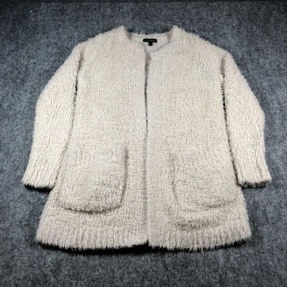 Banana Republic Sweater Womens‎ Small Ivory Merino Open Front Cardigan Pockets